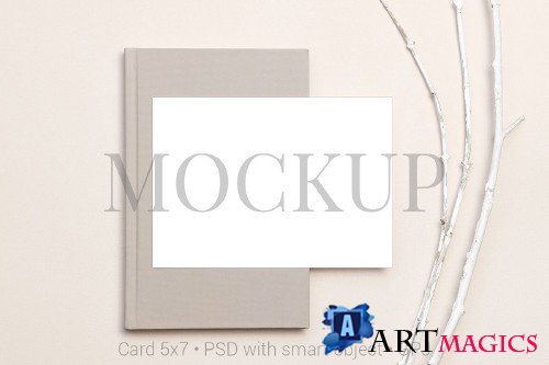 Card mockup on notebook and branches & FREE BONUS - 424716