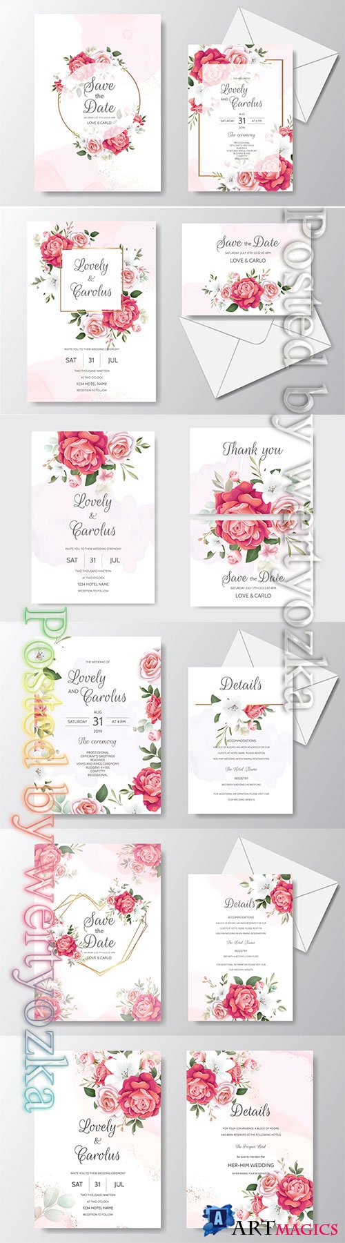 Beautiful floral, wreath, wedding, invitation, card, template
