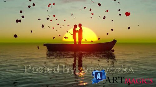 Videohive - Sunset Landscape with Valentines Living Love in Boat - 
24472719