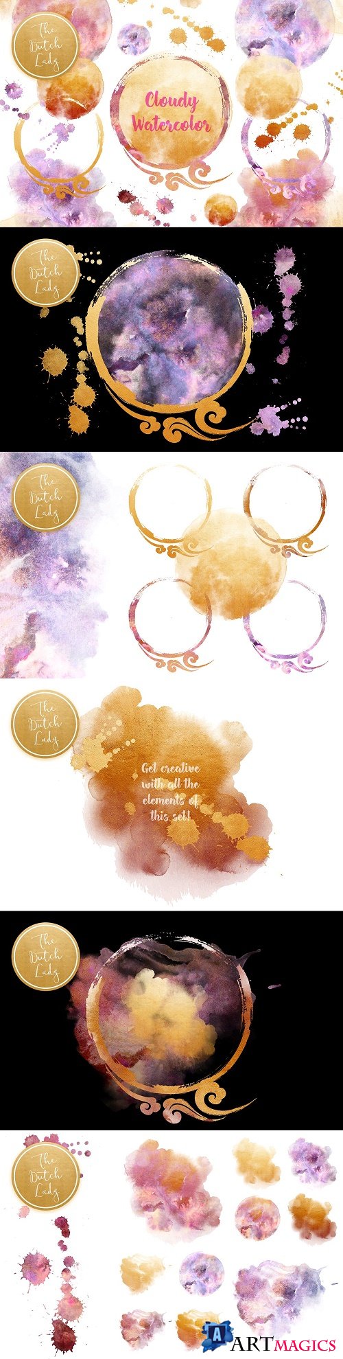 Cloudy Watercolor Ink Clipart Set - 4468059