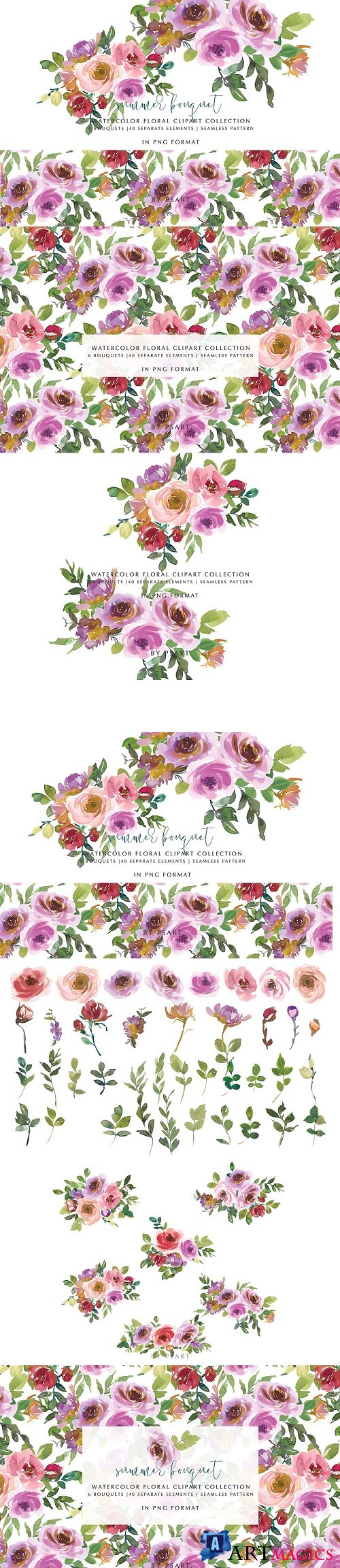 Blush Pink Purple Watercolor Florals - 4488224