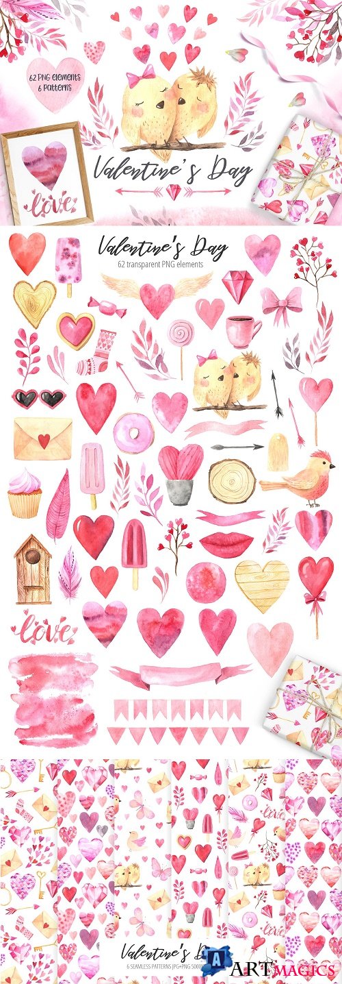 Watercolor Valentine's Day Set - 3353497