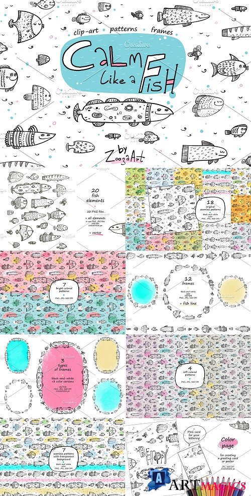 Calm like a Fish: clip-art, patterns - 4479295