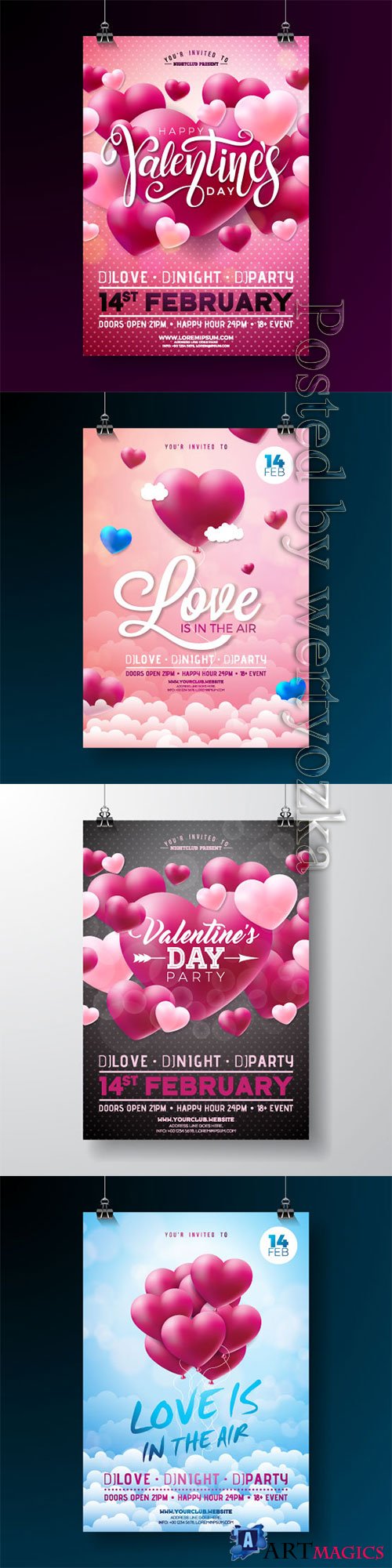 Vector Valentines day party flyer design with love