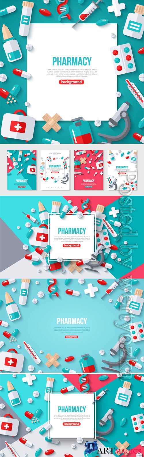 Pharmacy Banner Flat Icons