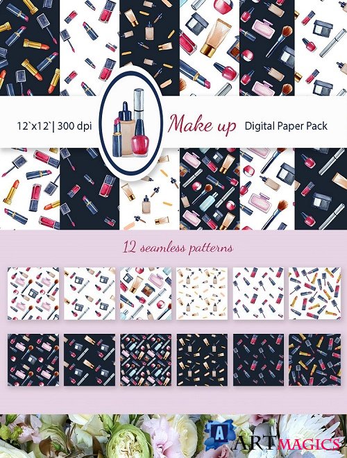 Watercolor makeup digital paper pack  - 435081