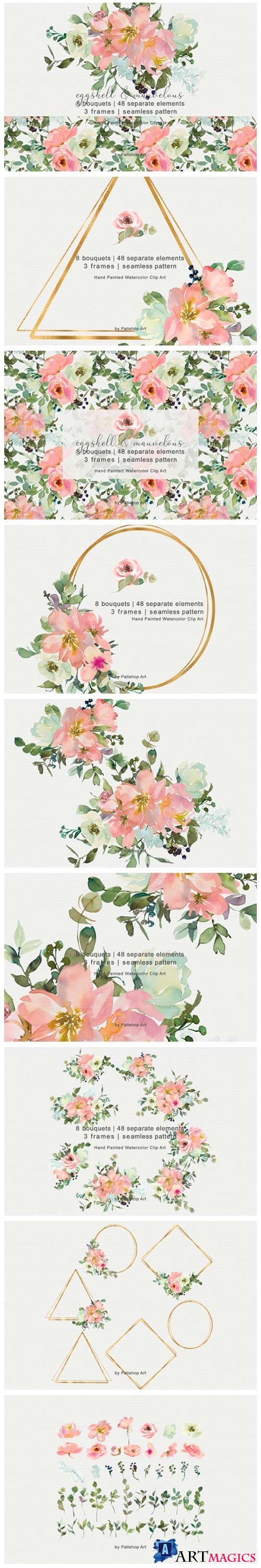 Blush WatercolorFloral Bouquet Clip - 4505482