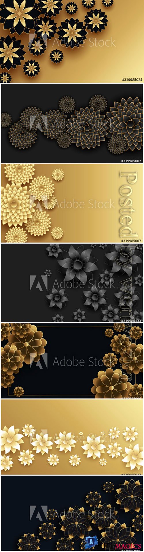 3d golden flowers decoration background design