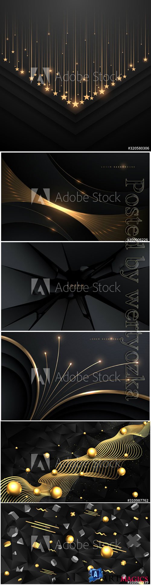 Golden black 3D primitives realistic geometric vector illustration