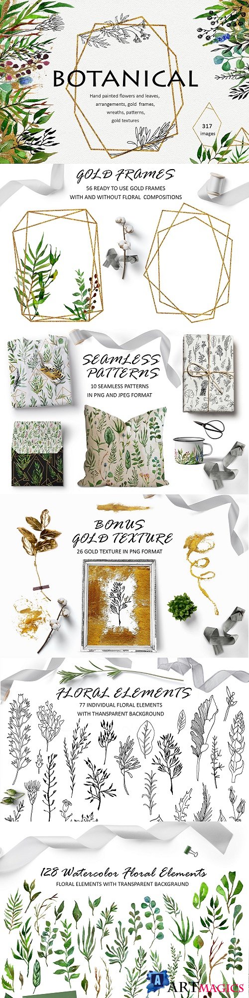 Watercolor & Gold Frames Collection - 3811078