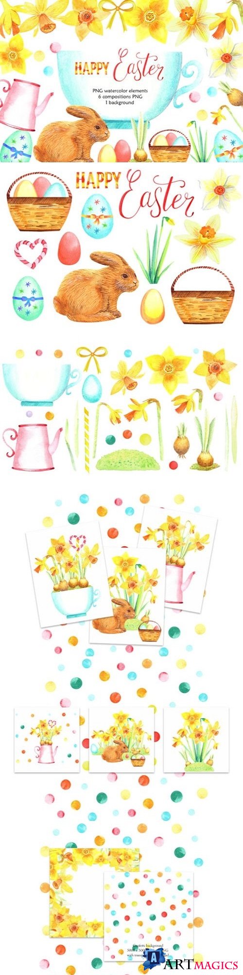 Watercolor Happy Easter Clip Art  - 2757150 - 429568