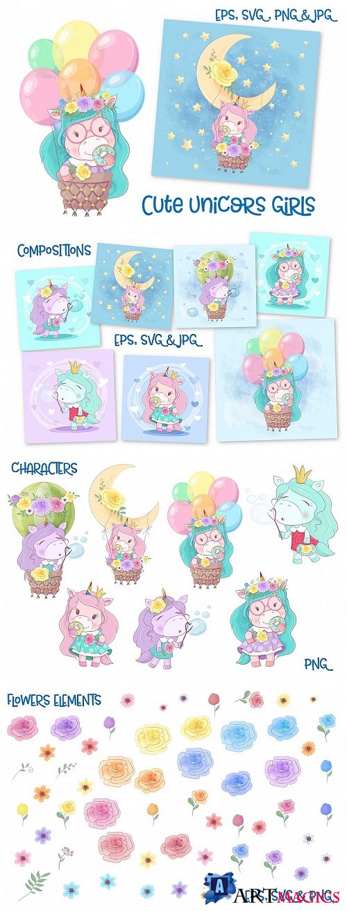 Cute Unicorns Girls - 439616