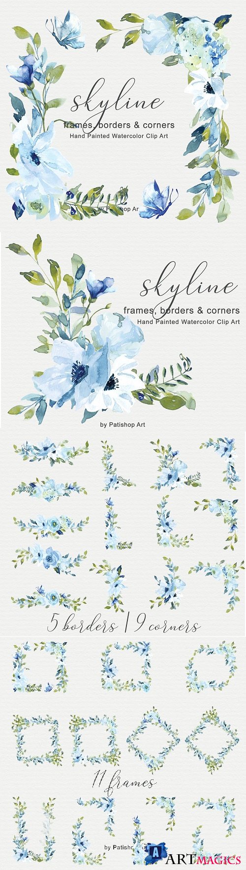 Blue & Greenery Floral Frame Set - 4521086