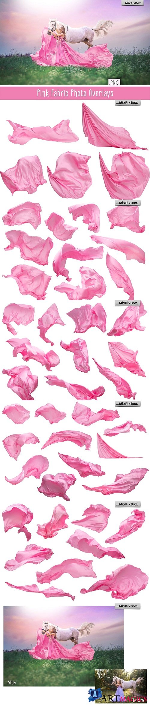 Pink Flying Fabric Photo Overlays - 4177211
