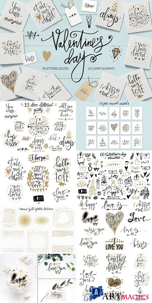 Valentine's Day Lettering & Clipart - 3792144