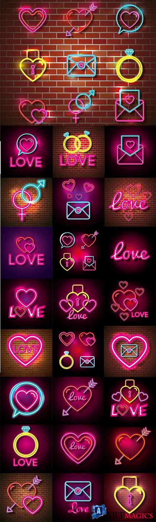       / Neon icons for lovers in vector