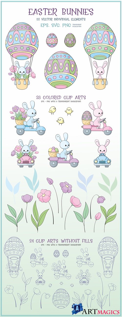 Easter bunnies. Vector clip arts  - 443800