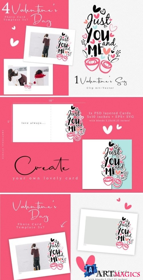 Valentine's Day Photo Card Template, Love Calligraphy SVG  - 444887
