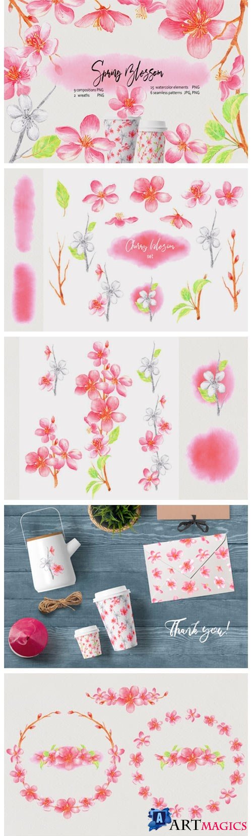 Watercolor Spring Blossom Clip Art  - 388501