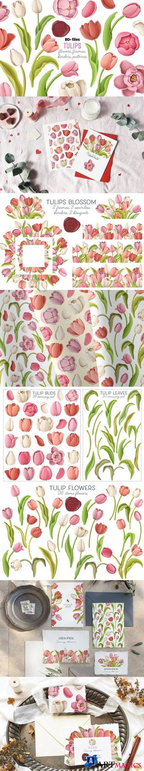 Tulips flowers, patterns, borders - 4440871
