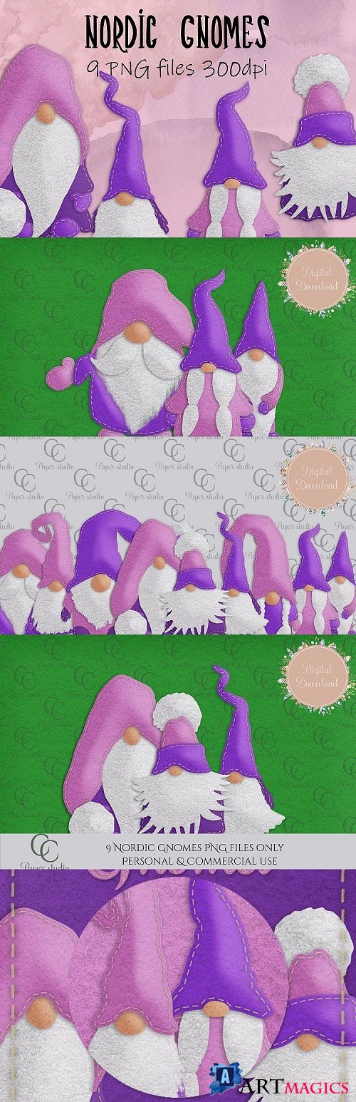 Scandinavian Tomte Gnomes - Purple felt edition  - 438215