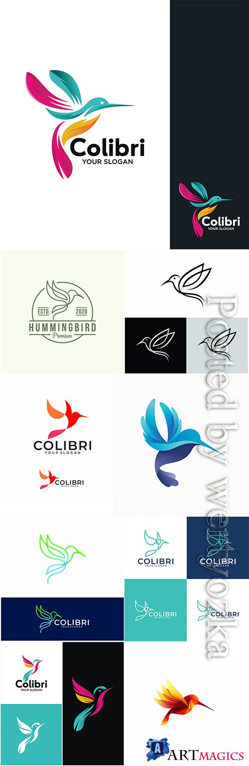 Bird colibri logo design vector