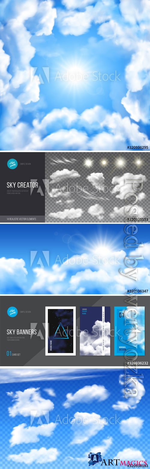 Realistic clouds on blue transparent background vector design