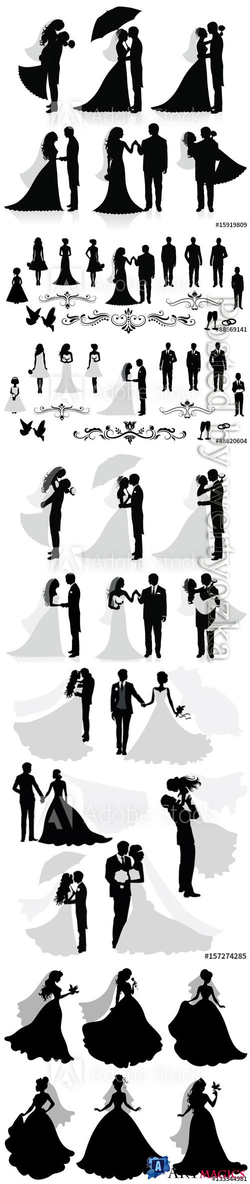Silhouettes of the bride and groom wedding vector