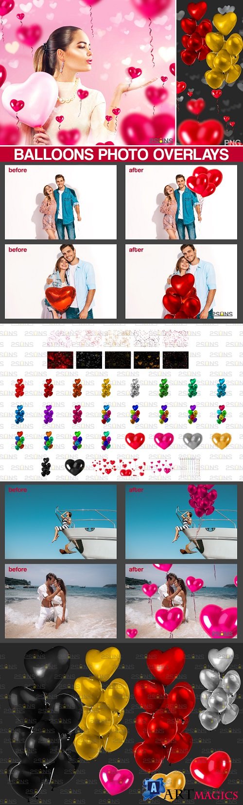 40 Heart balloons photo overlays, valentines Photoshop - 448627