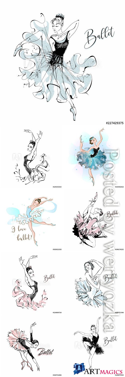 Ballerina, ballet, dancing girl vector illustrations