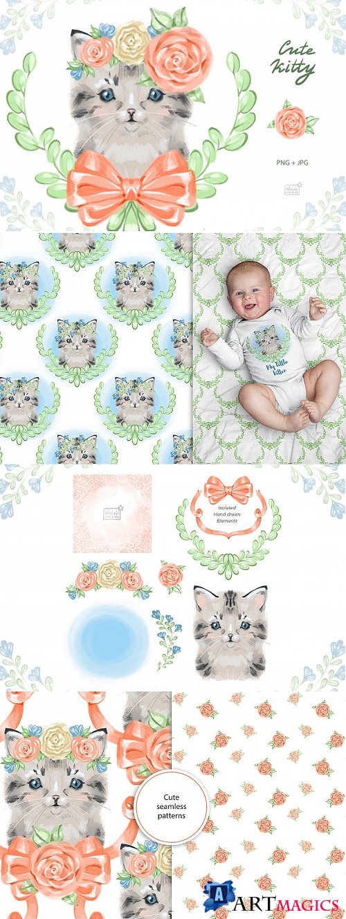 Cute baby cat cliparts - 437625