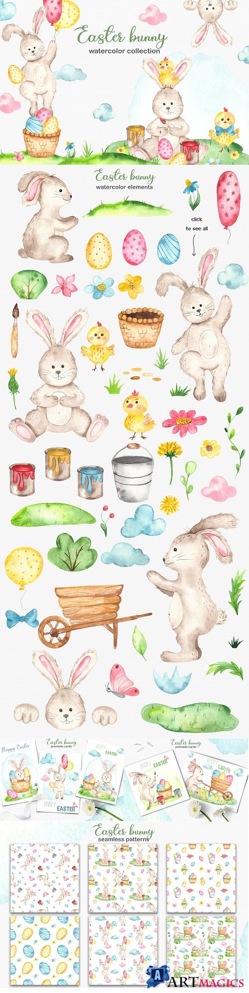 Easter Bunny watercolor collection - 4503009