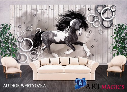 Horse background wall decors, 3D models template PSD