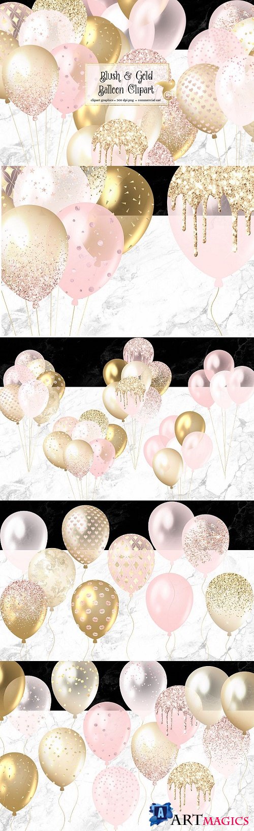 Blush Pink and Gold Balloons Clipart - 463500