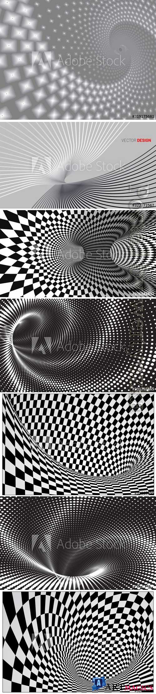 Dotted halftone vector spiral pattern, squares space view