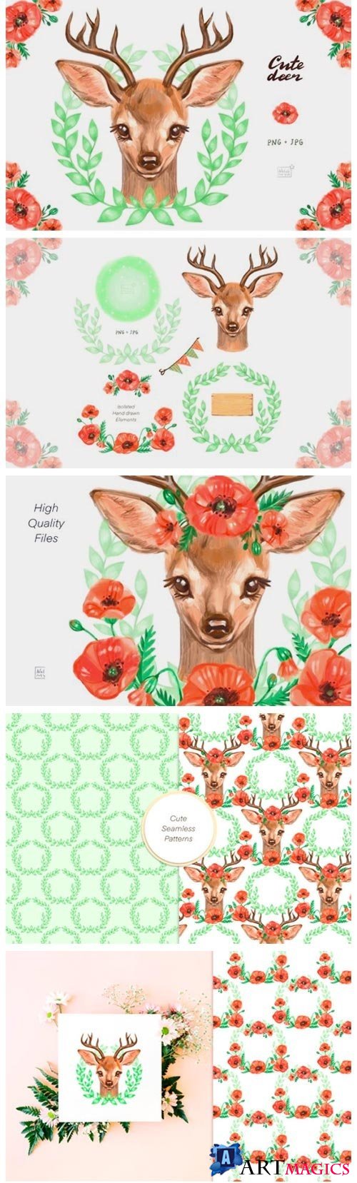 Cute deer cliparts - 472978