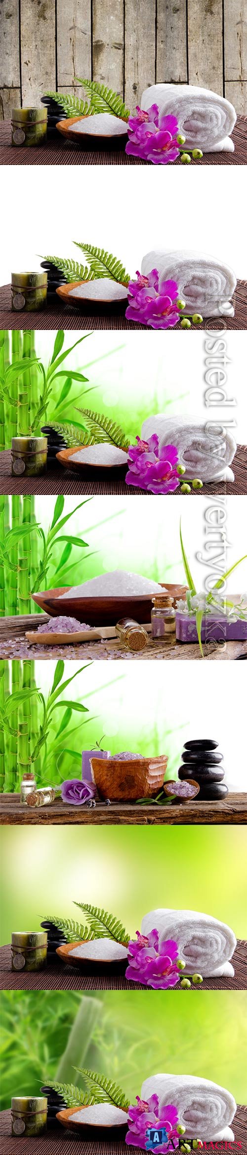 Spa backgrounds with bamboo branches, spa stones and orchids