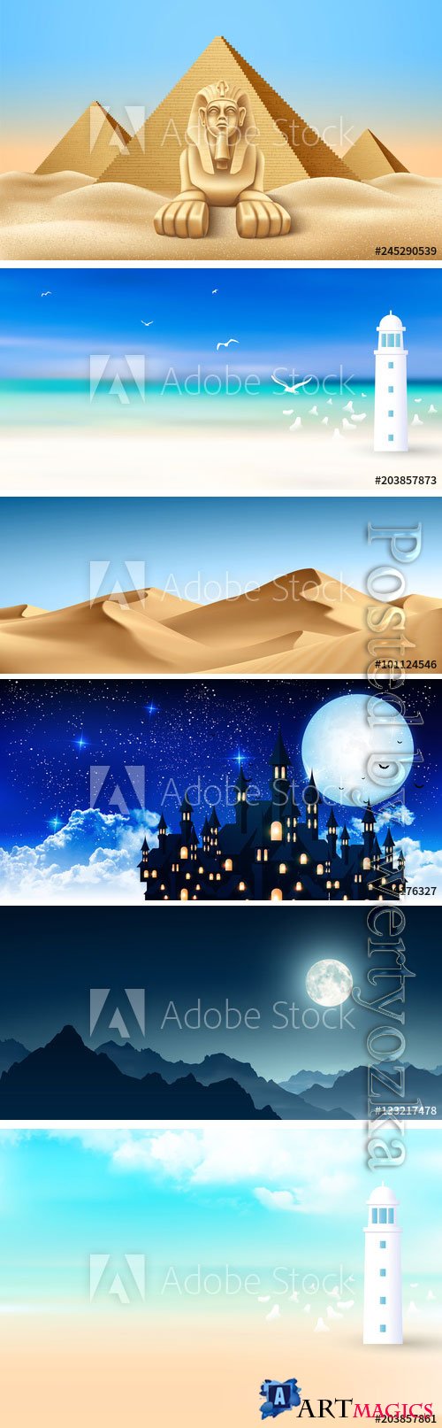 Backgrounds and landscapes in vector