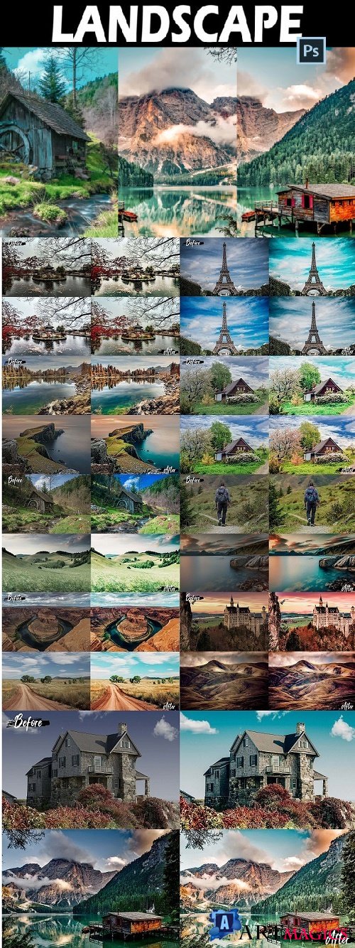 25 Landscape Photoshop Actions, ACR LUts