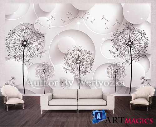 Dandelion background wall decors, 3D models template PSD
