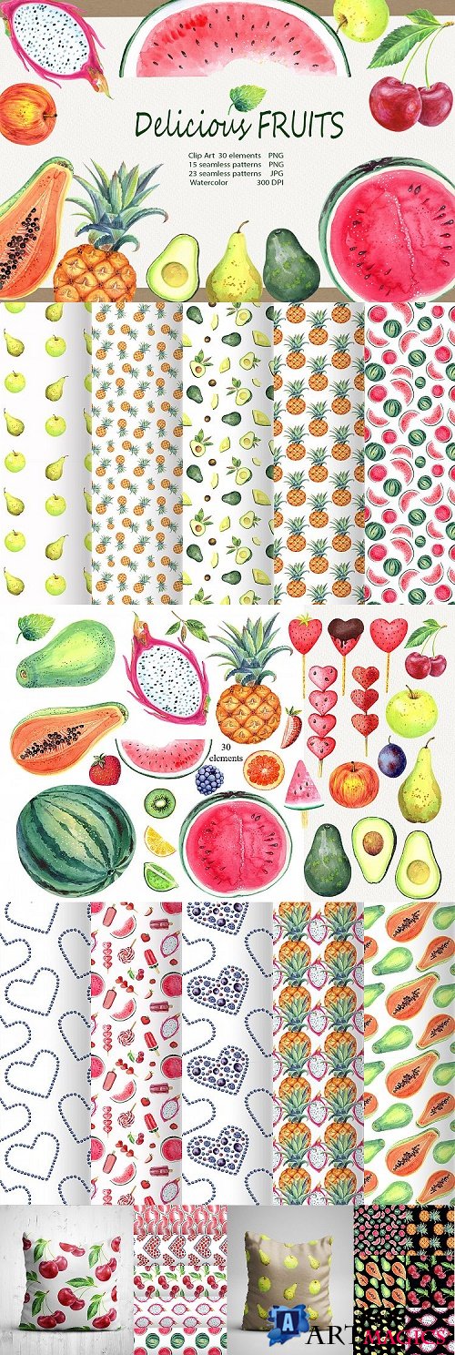 Watercolor Delicious Fruits set  - 465610