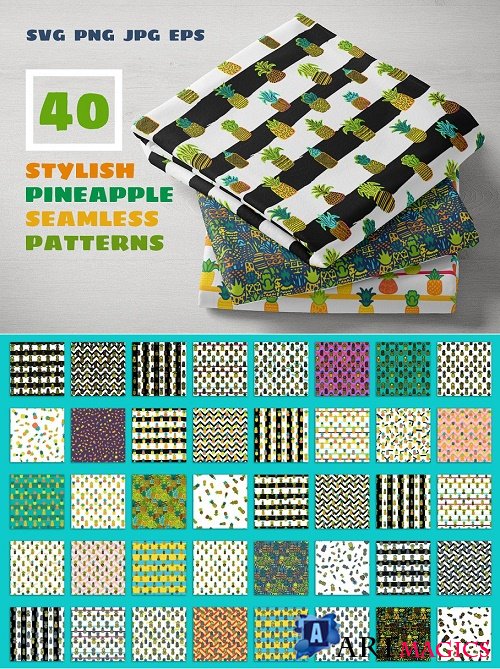 Pineapples Patterns Set - 4276907
