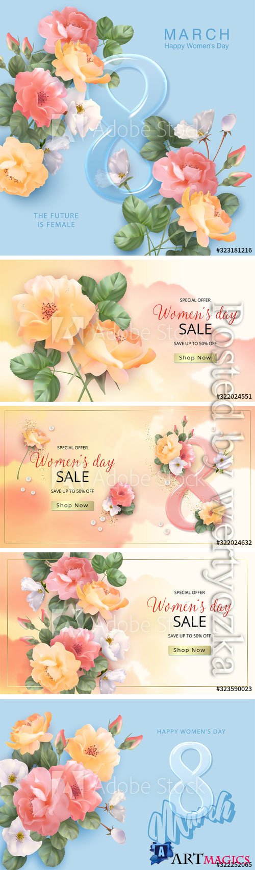 Vector banner March 8, floral background