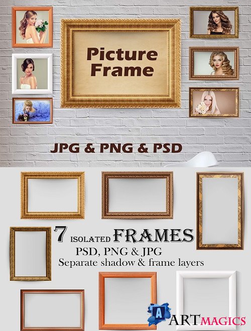 7 Picture Frames, Golden Frame - 4103483