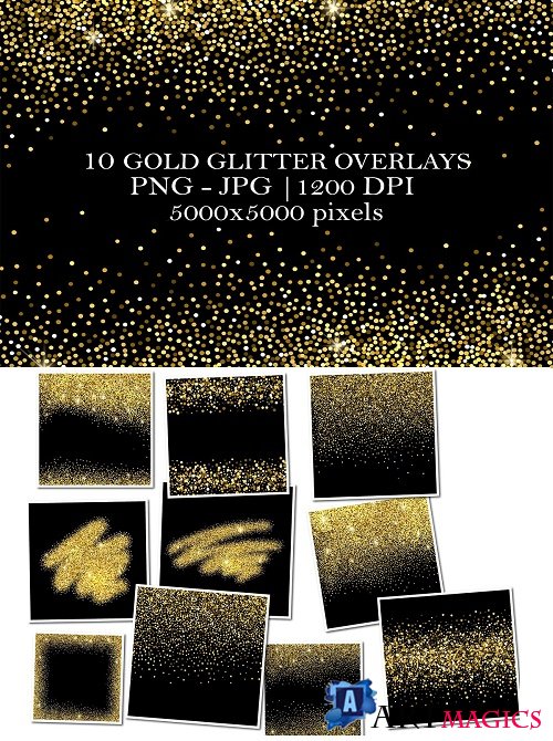 10 Gold Glitter Overlays - 4125727