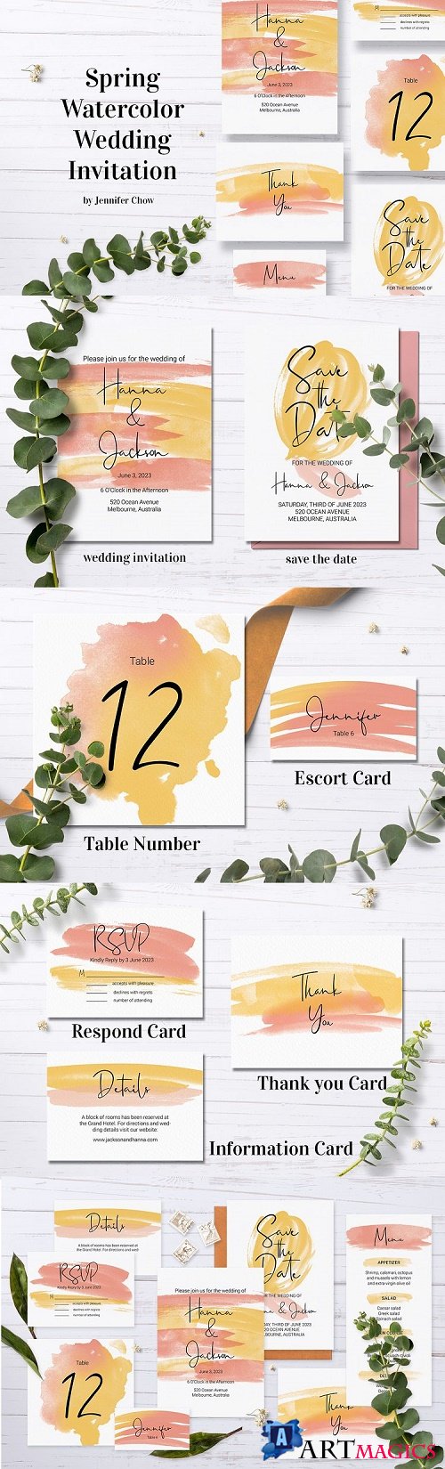 Spring Watercolor Wedding Stationery Set - 477629