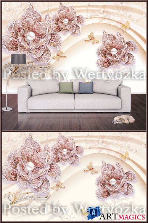 3D background wall jewelry flower with pearl