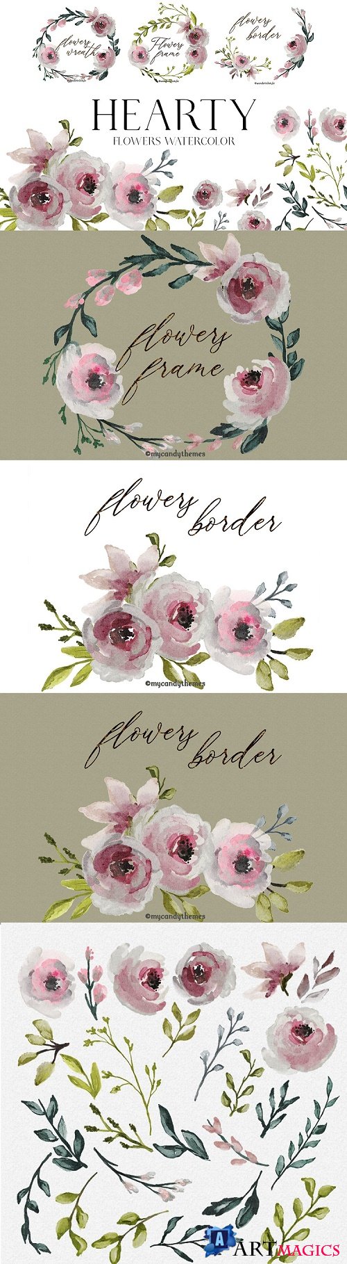 Watercolor Flowers Clipart Elements - 4606021
