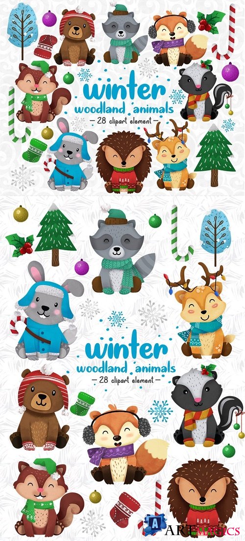 Winter Woodland Animals Clipart Set 1