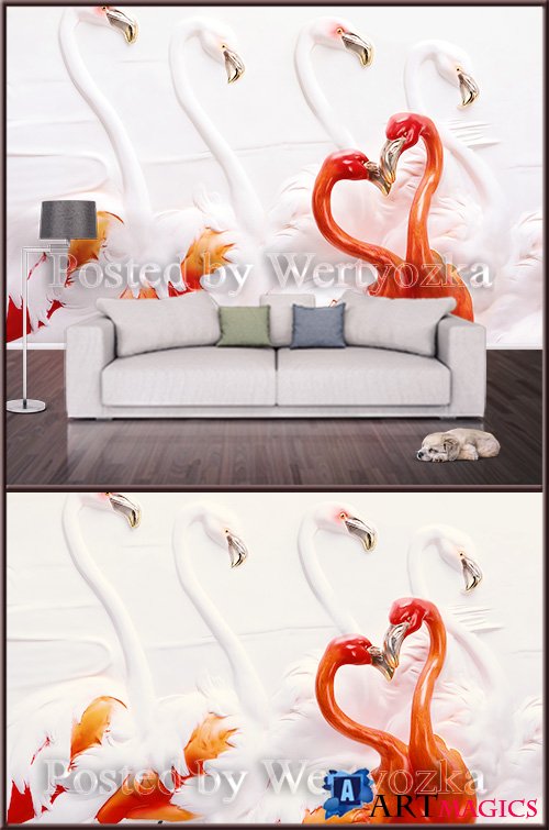 3D psd background wall flamingo